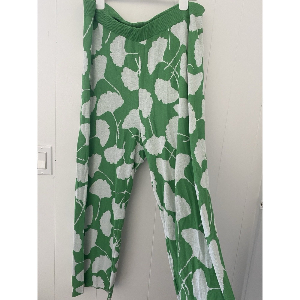 Diane Von Furstenberg‎ For Target Green Ginkgo Knit Flare Pants Sz XXL